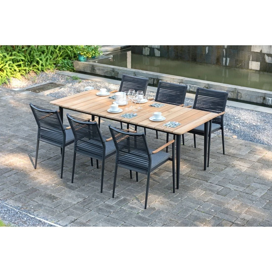 Zebra Spider Gartentisch 210x90x76cm Aluminium/Teak Graphit - Image 2