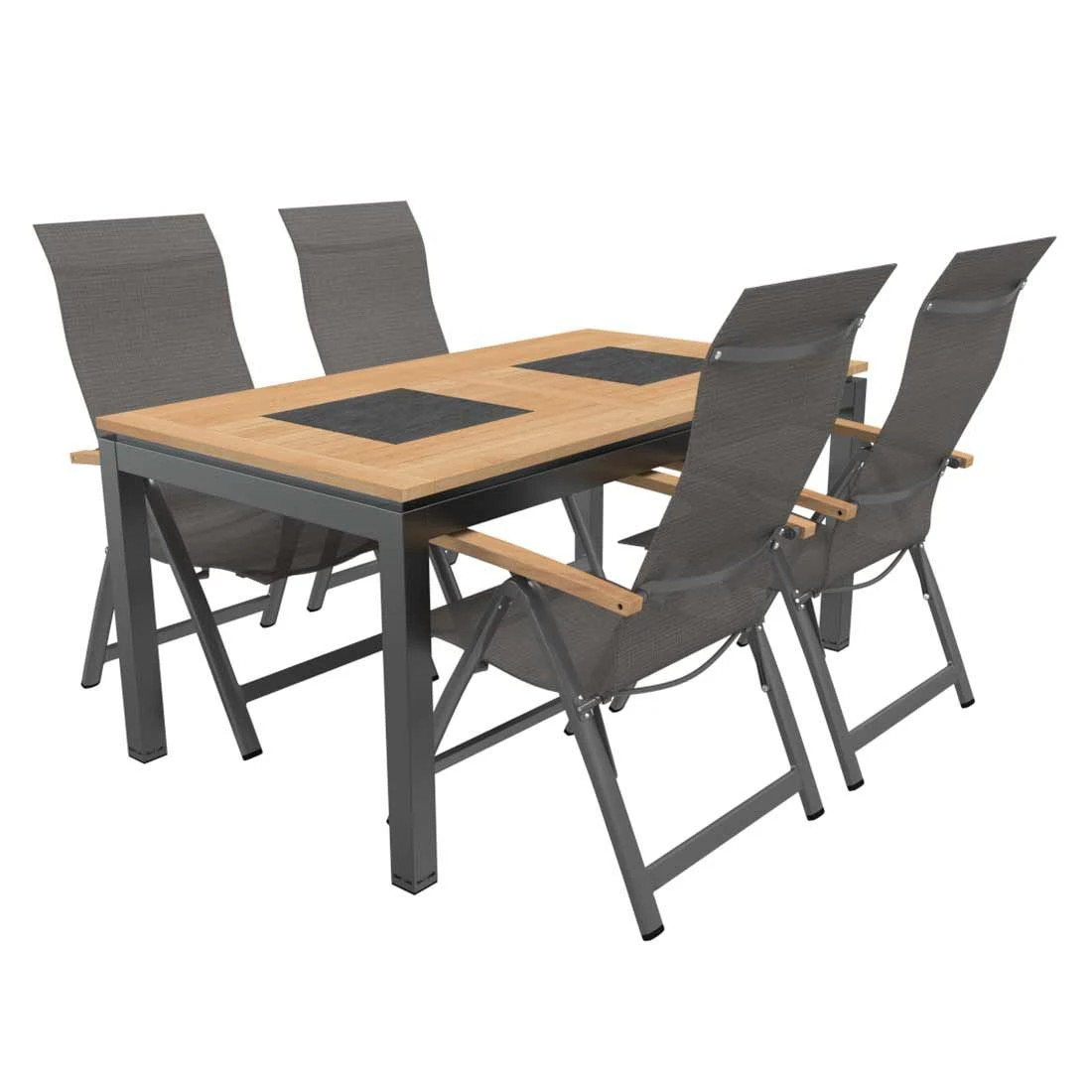 OUTLIV. Davos Gartenmöbelset 5-teilig Klappsessel Mit Linz Tisch 160x88 Cm Anthrazit/Grau