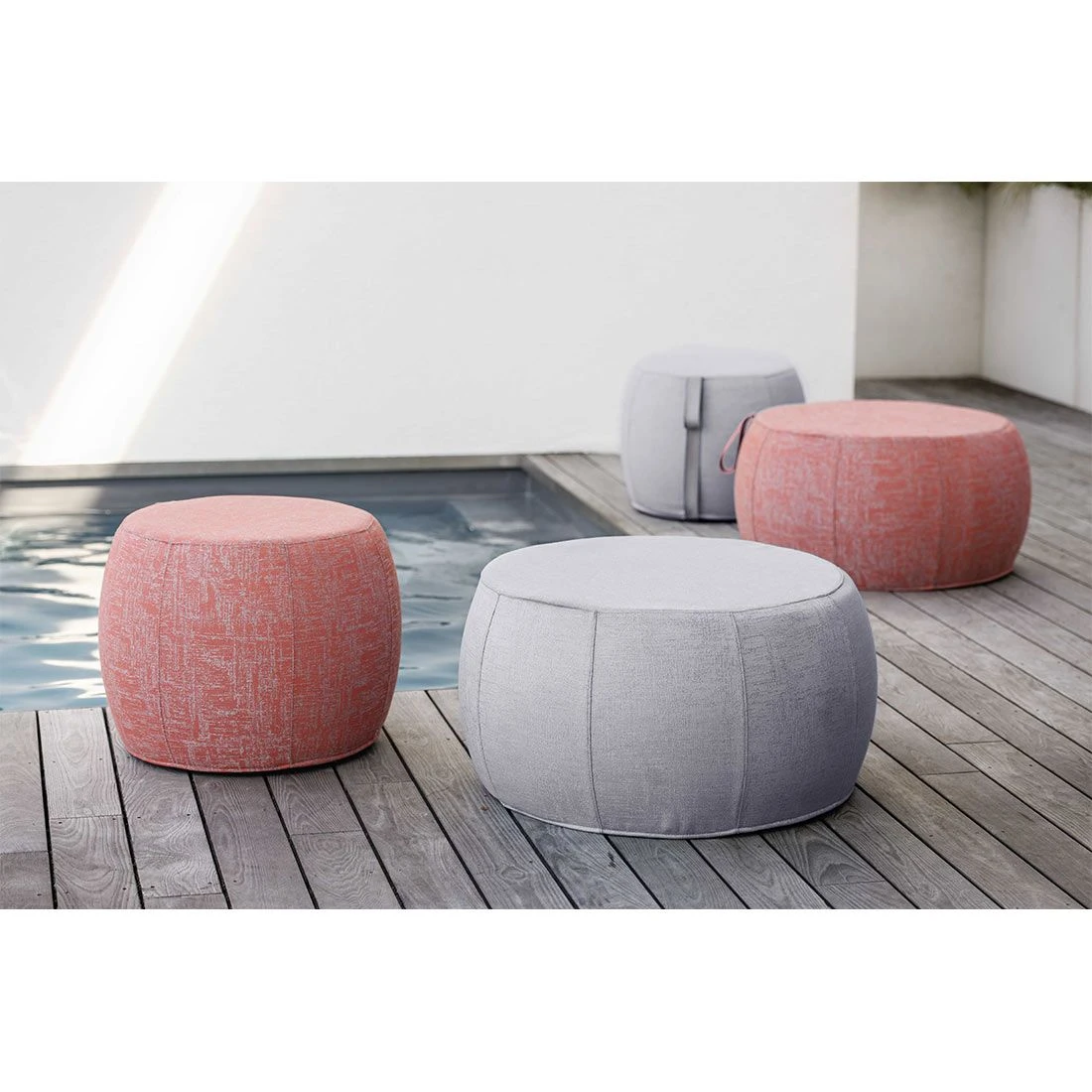 Stern Pouf Hocker Groß Outdoorstoff Hellgrau Meliert – Bild 2