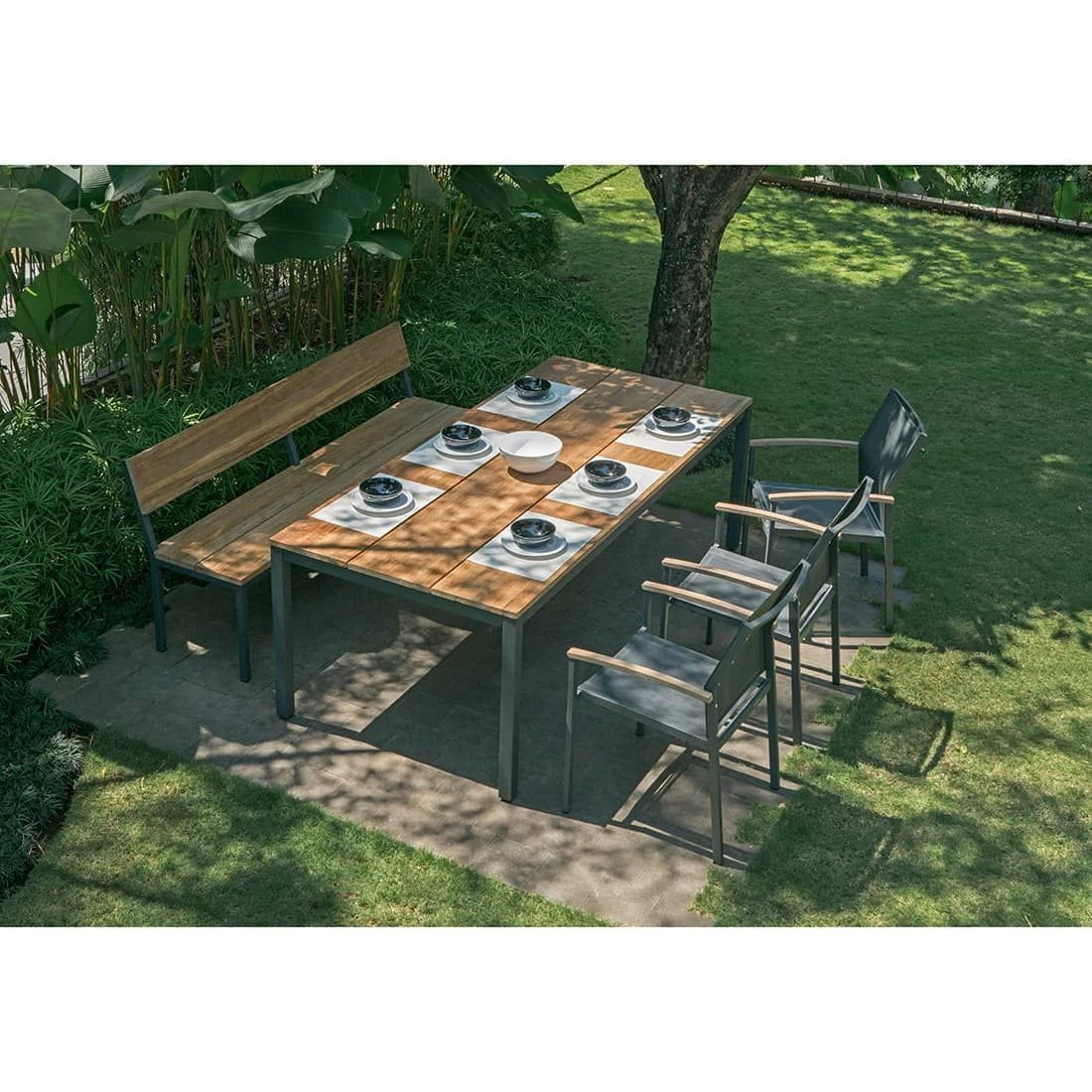 Zebra Alex Gartenbank 168cm Aluminium/Teak Recycelt Graphit/Teak - Image 2