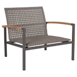 Stern Lucy Loungesessel Aluminium/Gurtbespannung Teakarmlehnen Anthrazit/Platin