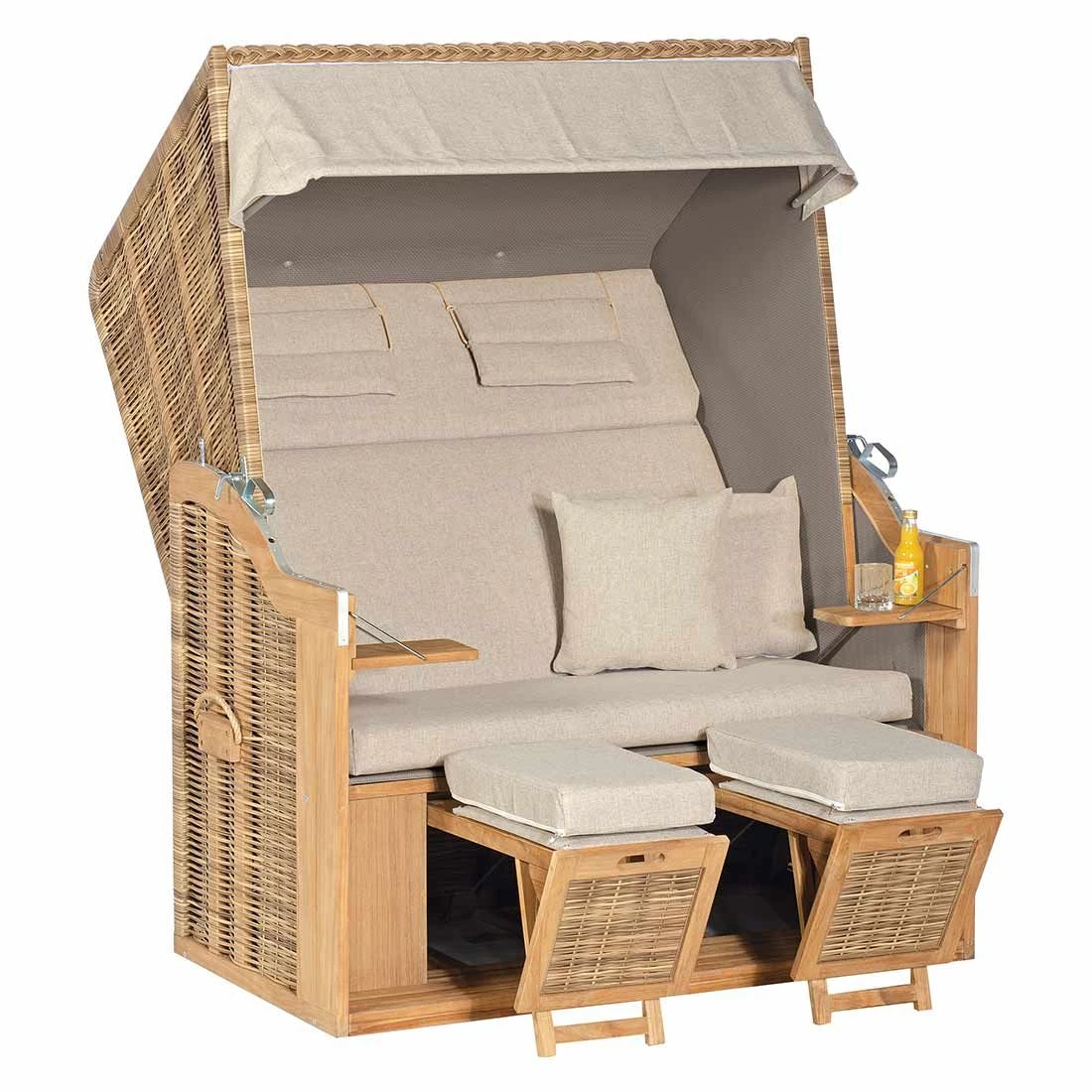 Sunny Smart Rustikal 34 Z XL Strandkorb Teak/Geflecht Natura-Antik