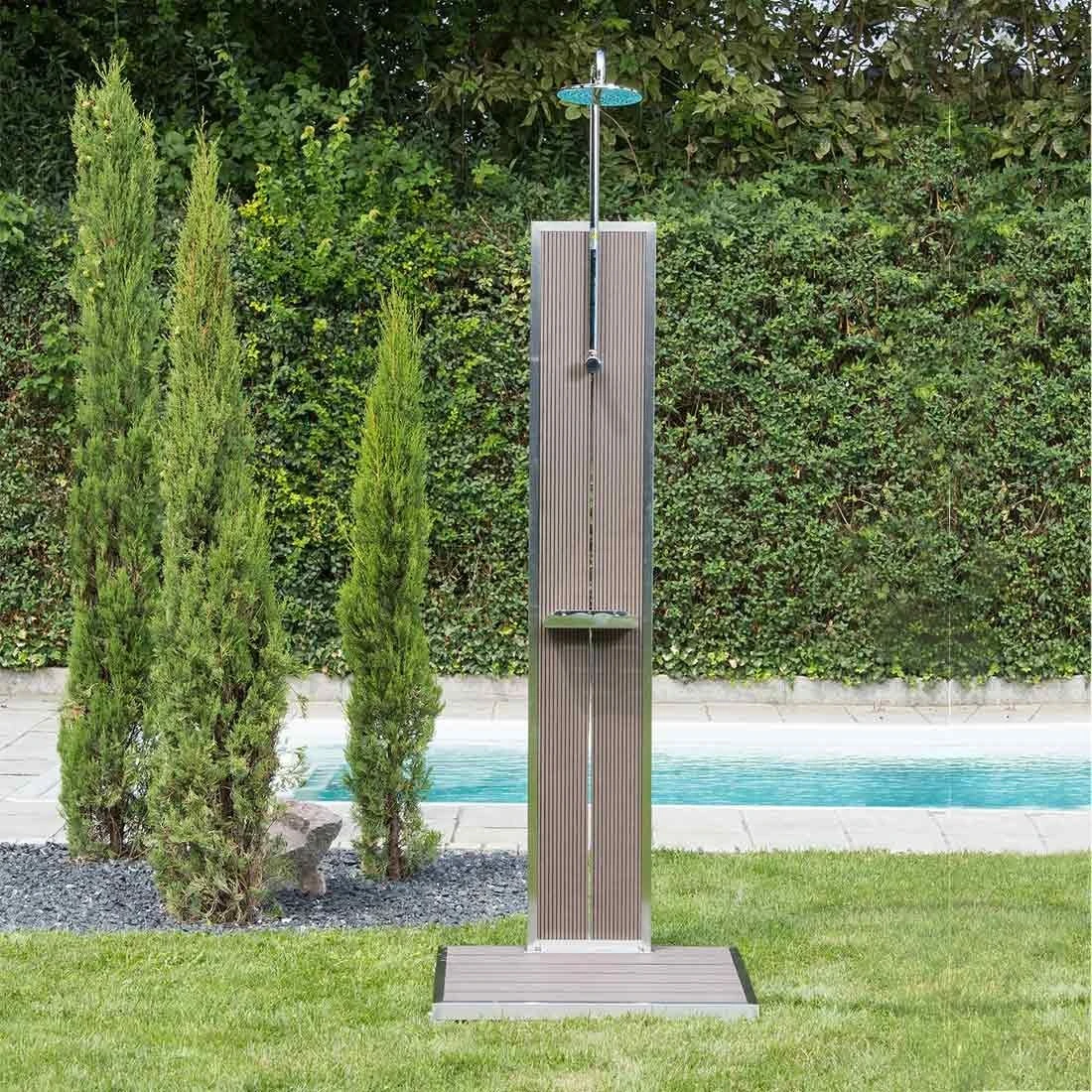 Ideal Bahama Gartendusche Kaltwasser Edelstahl/Kunstholz Silber/Braun