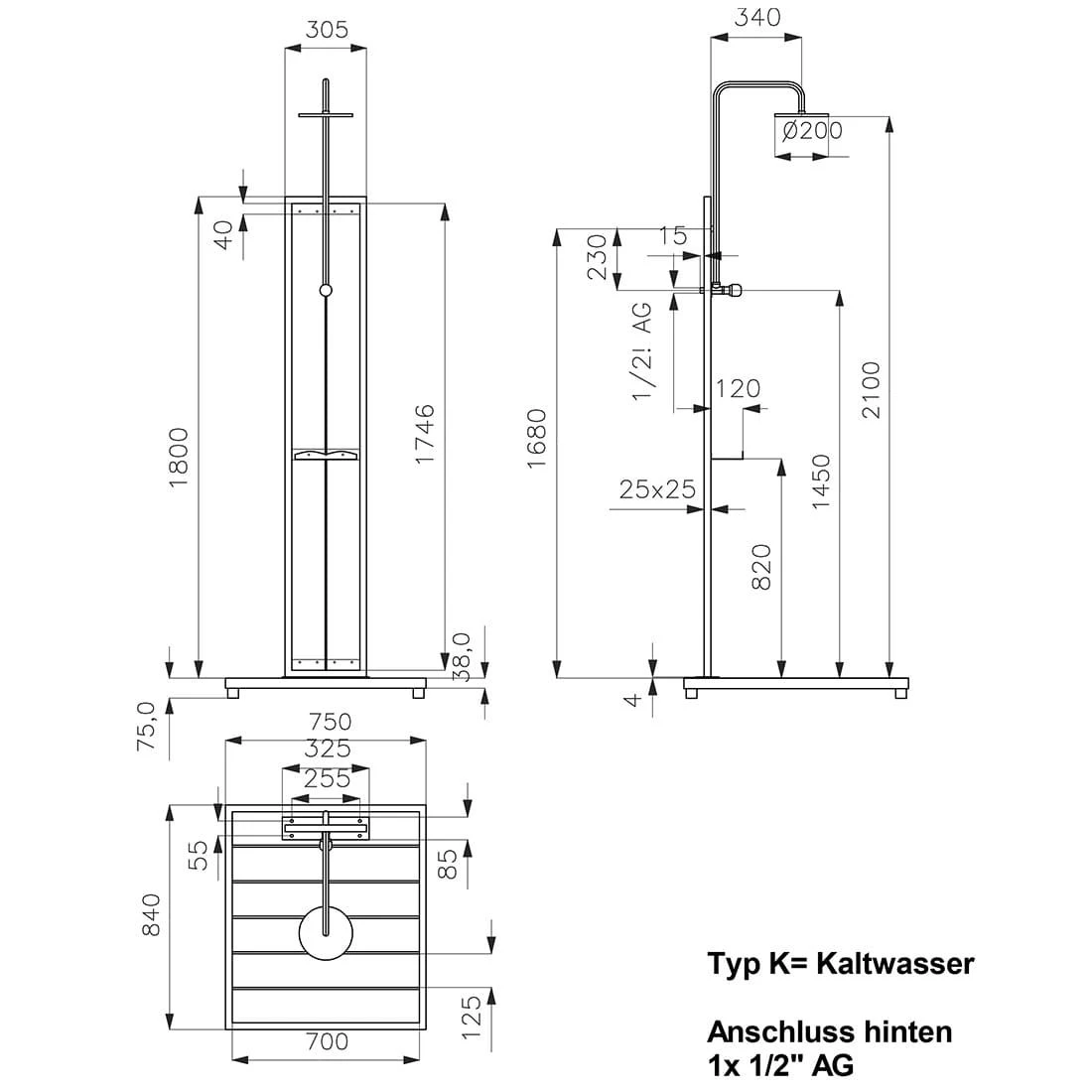 Ideal Bahama Gartendusche Kaltwasser Edelstahl/Kunstholz Silber/Braun - Image 4