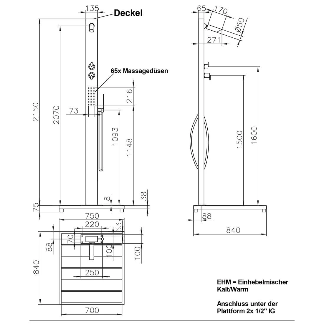 Ideal Malta Gartendusche Warmwasser Edelstahl/WPC - Image 4
