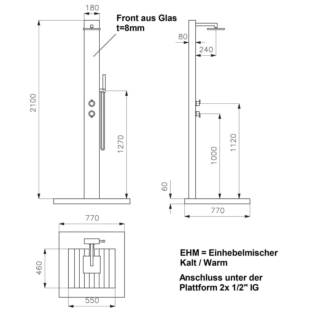 Ideal Kuba Gartendusche Warmwasser Edelstahl/WPC/Glas - Image 3