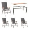 Stern Cardiff Klappsessel 6-teiliges Gartenmöbelset Mit Teakholz Tisch 160x90cm Silbergrau