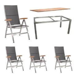 Stern Cardiff Klappsessel 6-teiliges Gartenmöbelset Mit Teakholz Tisch 160x90cm Silbergrau