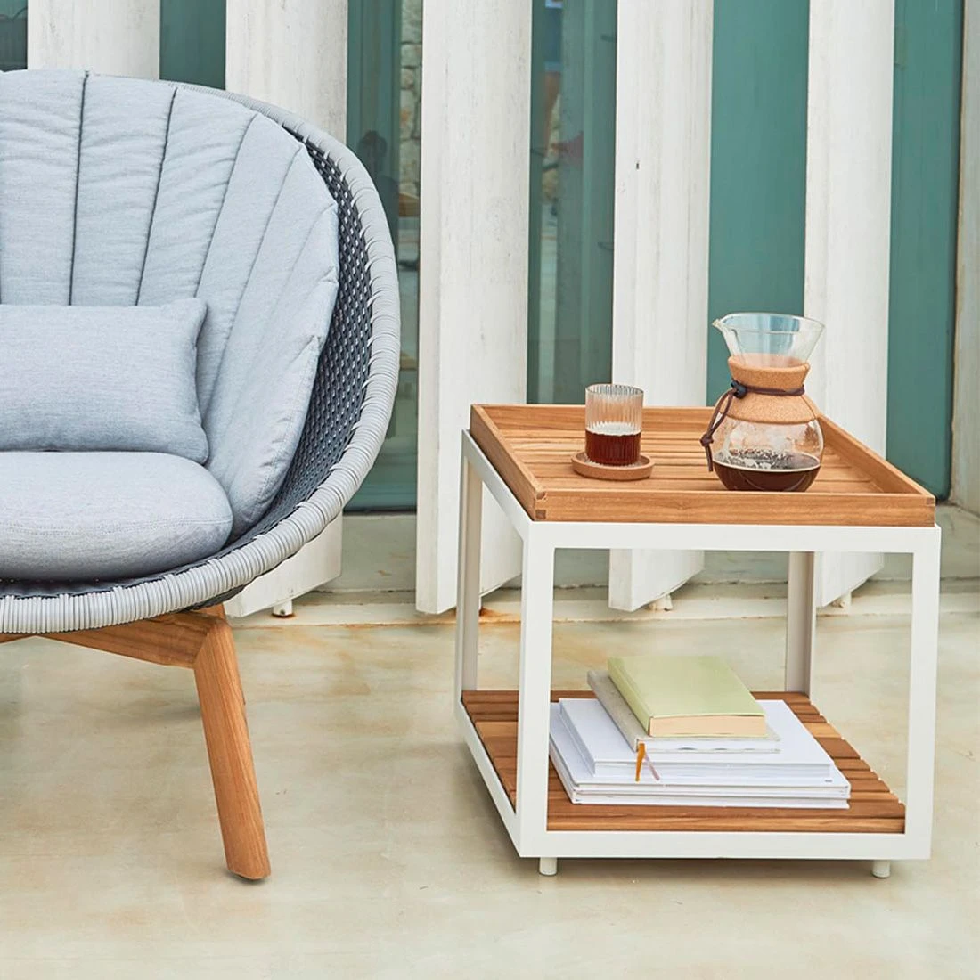 Cane-Line Level Beistelltisch 48x48cm Aluminium/Teak White/Natur â Bild 2