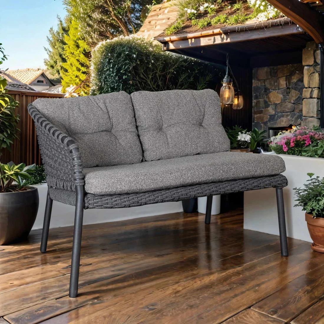 Cane-Line Ocean Eck-/Endmodul Rechts Aluminium/Rope Dark Grey