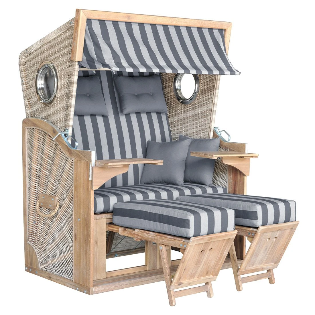 DeVries Pure Greenline 135XL Strandkorb Geflecht/Akazie Des.755 Ice Flower - Image 2