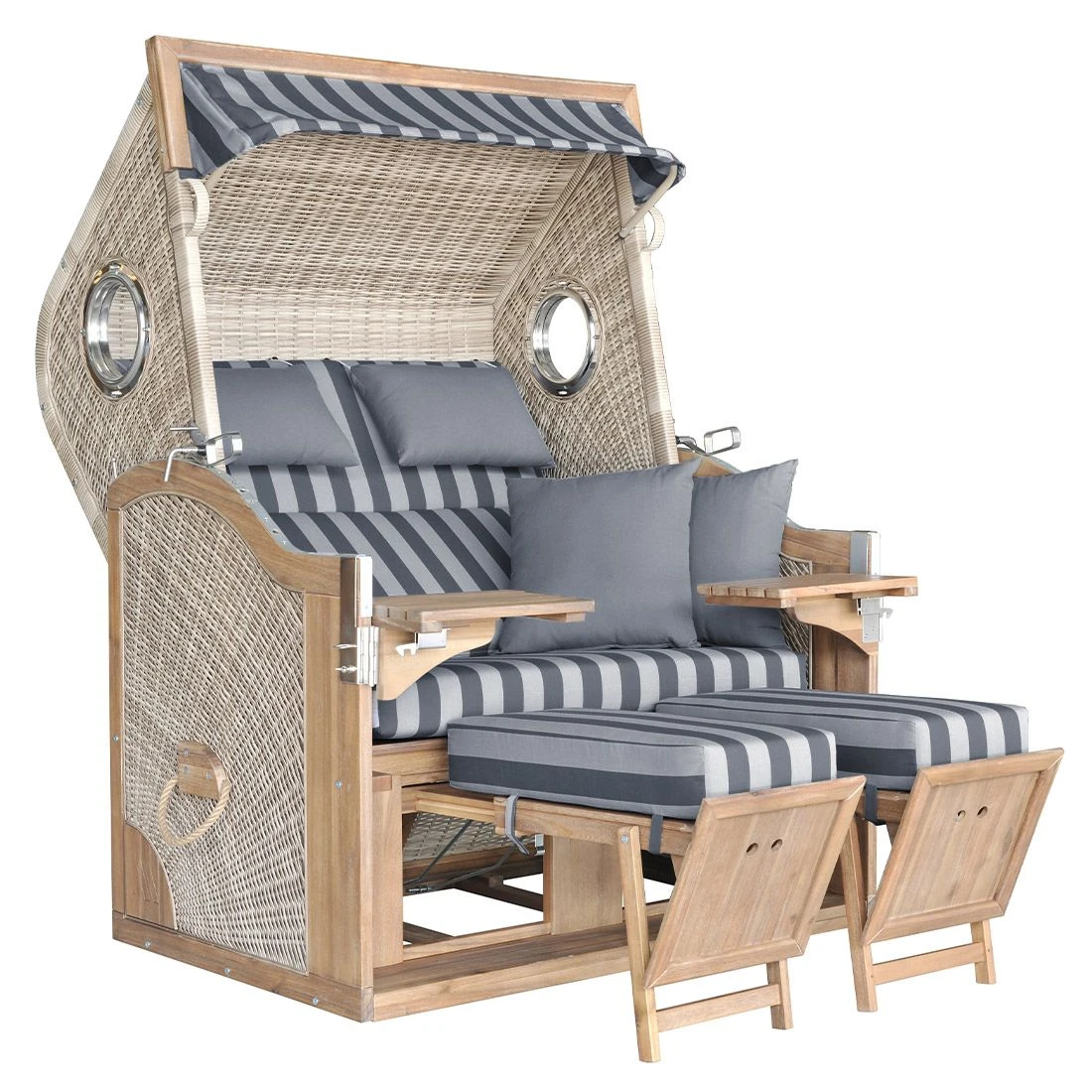 DeVries Pure Greenline 175XL Strandkorb Geflecht/Akazie Ice Flower - Image 3