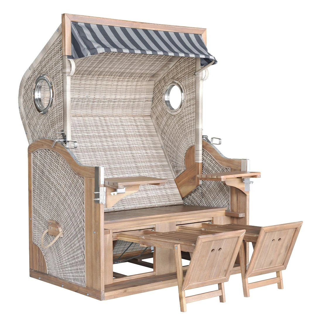 DeVries Pure Greenline 175XL Strandkorb Geflecht/Akazie Ice Flower - Image 5