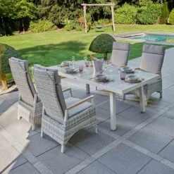 LC Garden Keramo Gartenmöbel-Set 5-tlg. Mit Tisch 200x100cm Off White/Cold White