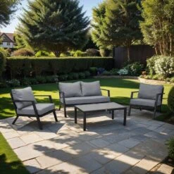 LC Garden Sondrino Loungeset 4-tlg. Mit Tisch 100x60 Cm Schwarz Matt/Beton