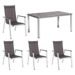 MWH Elements Gartenmöbel-Set 5-tlg. + Tisch 160x90cm Silber/Anthrazit