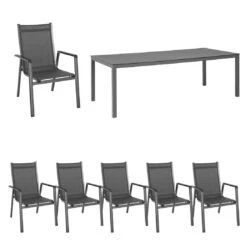 MWH Elements Gartenmöbelset 7-tlg. Mit Tisch 220x100cm Eisengrau/Anthrazit