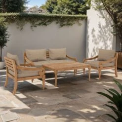 OUTLIV. Korfu Loungeset 4-tlg. Teak/Olefin Natur/Braun