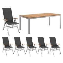 OUTLIV. Kreta Gartenmöbelset 7-tlg. Klappsessel Mit Tisch 220x100cm Silber/Coal