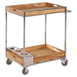 OUTLIV. Oro Servierwagen Edelstahl/Teak Recycelt Silber/Natur