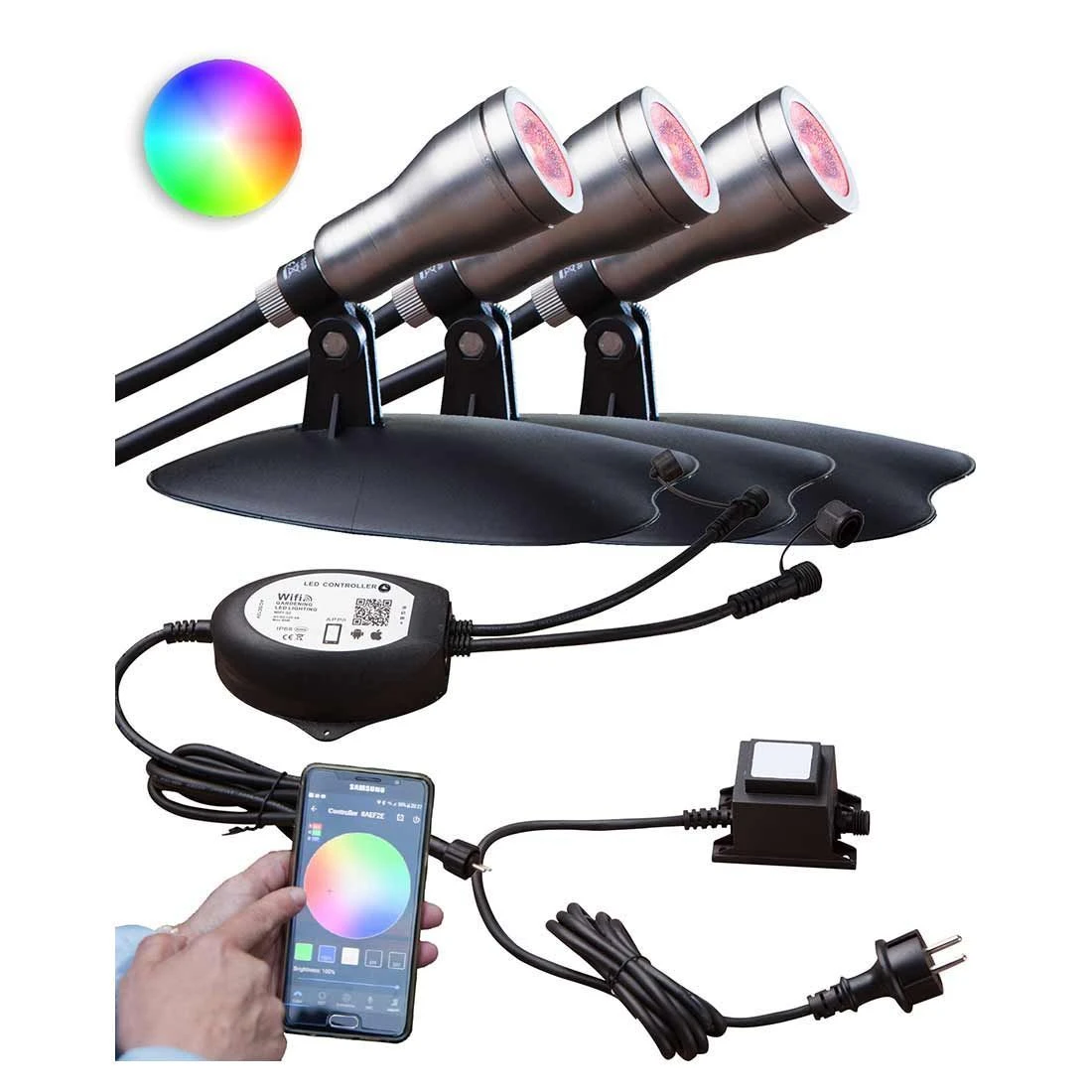 OUTLIV. Smart Light Starter -Set Wifi-Set: 3 RGB-Spots Silber/Schwarz - Image 4