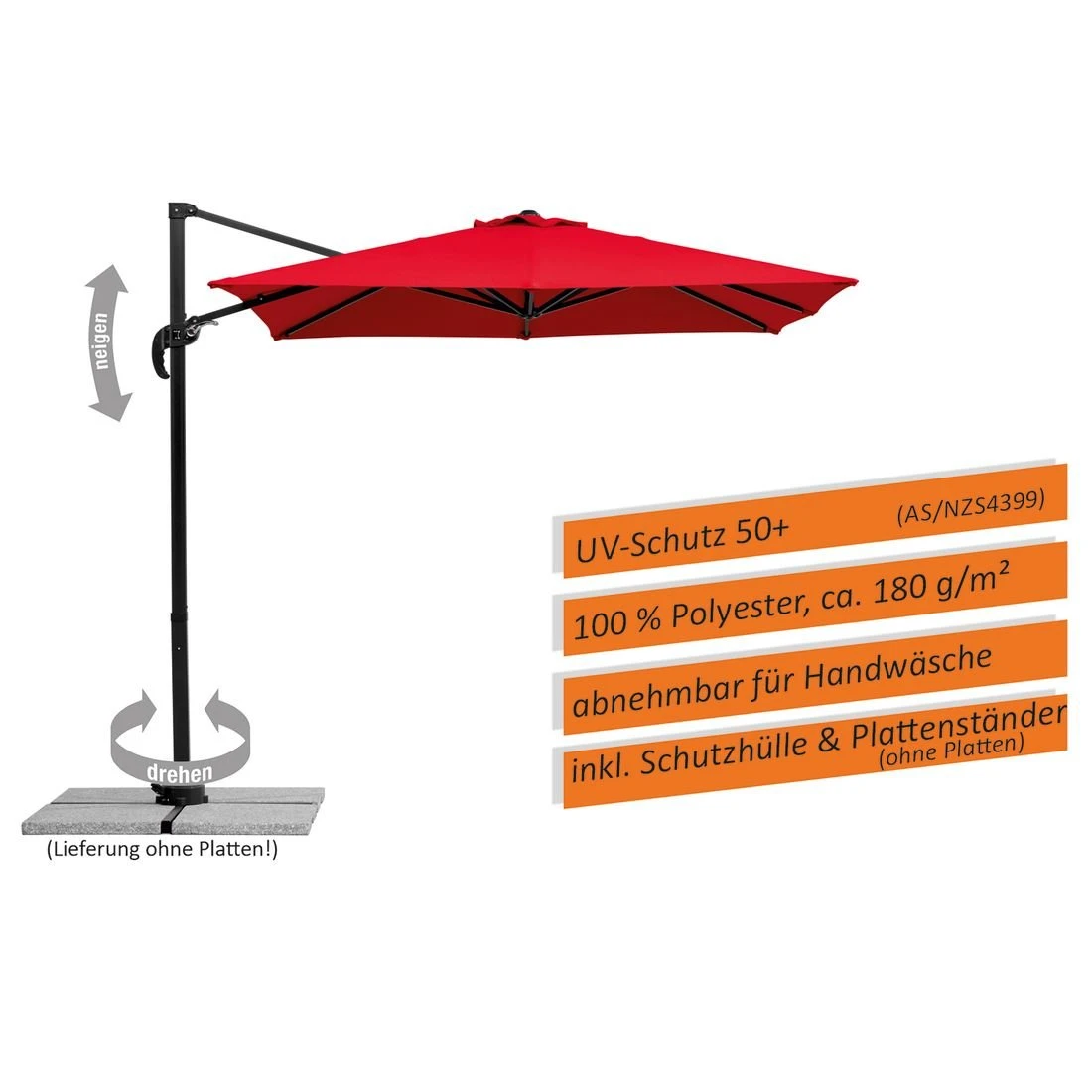 Schneider® Schneider Rhodos Junior Ampelschirm 230x230cm Anthrazit/Rot - Image 4