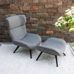 Schöner Wohnen Elin Loungesessel Inkl. Hocker Aluminium/Sunbrella Schwarz/Grau