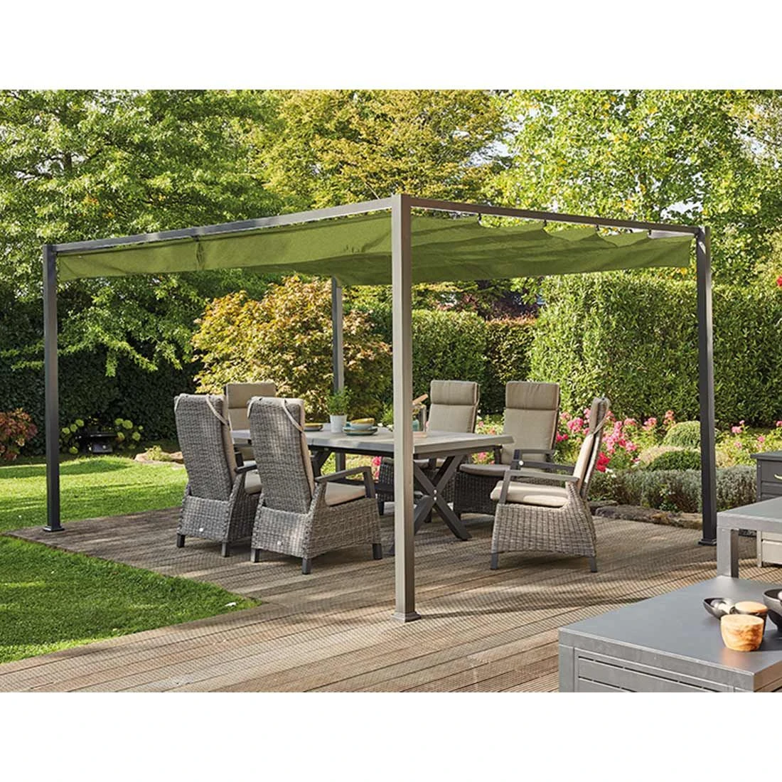 Siena Garden Sky Gartenpergola 400x300cm Aluminium/Polypropylen Anthrazit/Kiwigrün – Bild 2