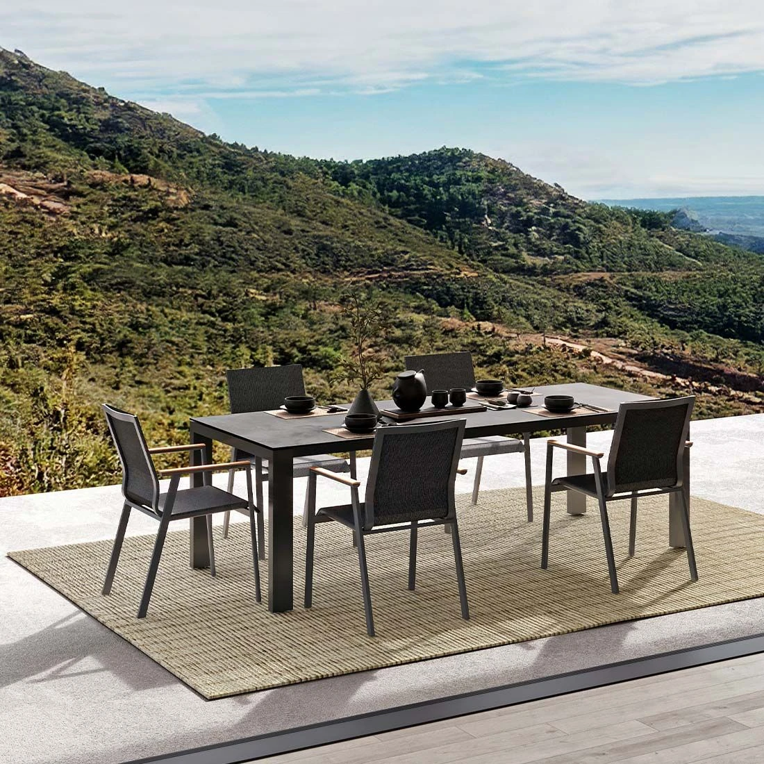 Solpuri Soul Stapelsessel Aluminium/Textilene/Teak Anthrazit/Coal - Image 7