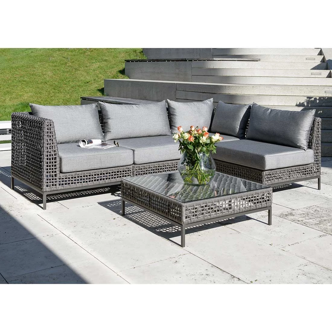 Stern Corda Ecklounge 5-tlg. Mit Tisch 87x87cm Platin/Seidengrau