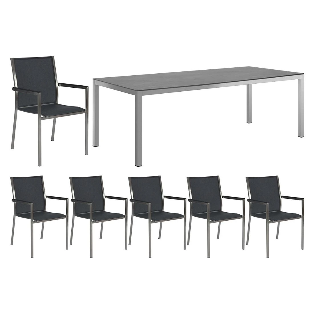 Stern Polaris Gartenmöbelset 7-tlg. Mit Tisch 220x100 Cm Silbergrau/Zement Dunkel