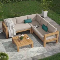 OUTLIV. Stockton Ecklounge 4-teilig Akazie/Polster Teaklook/Taupe