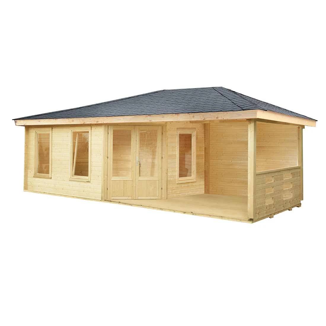Wolff Finnhaus Anna 40-A/1 Gartenhaus 703x299cm+Terrasse 250cm Natur