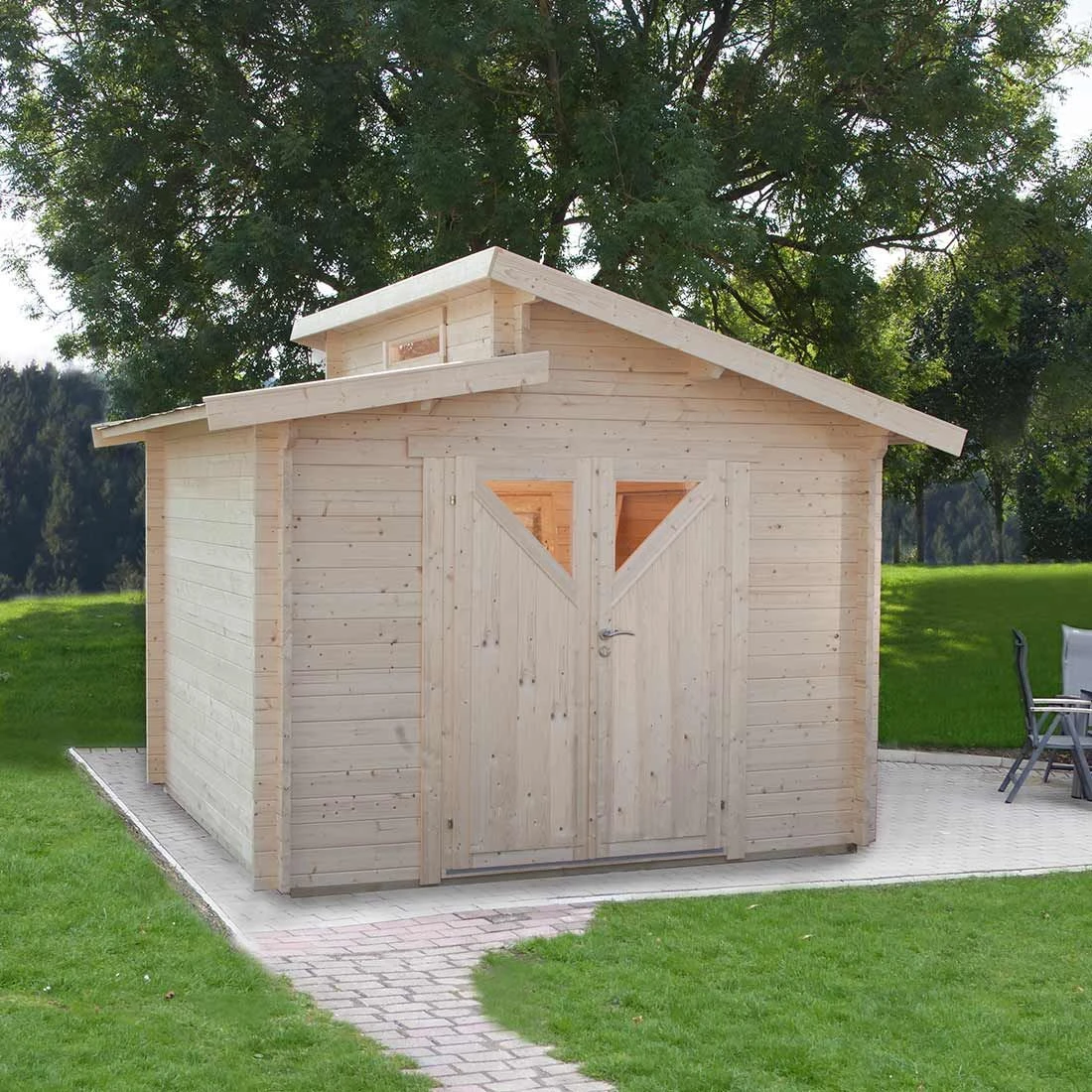 Wolff Finnhaus Bornholm 40-B Typ 4 Gartenhaus 320x320cm Mit Dreieckglas-Tür Natur