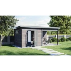Wolff Finnhaus WPC-Trend D+ Gartenhaus 560x287cm+Loungenanbau Grau