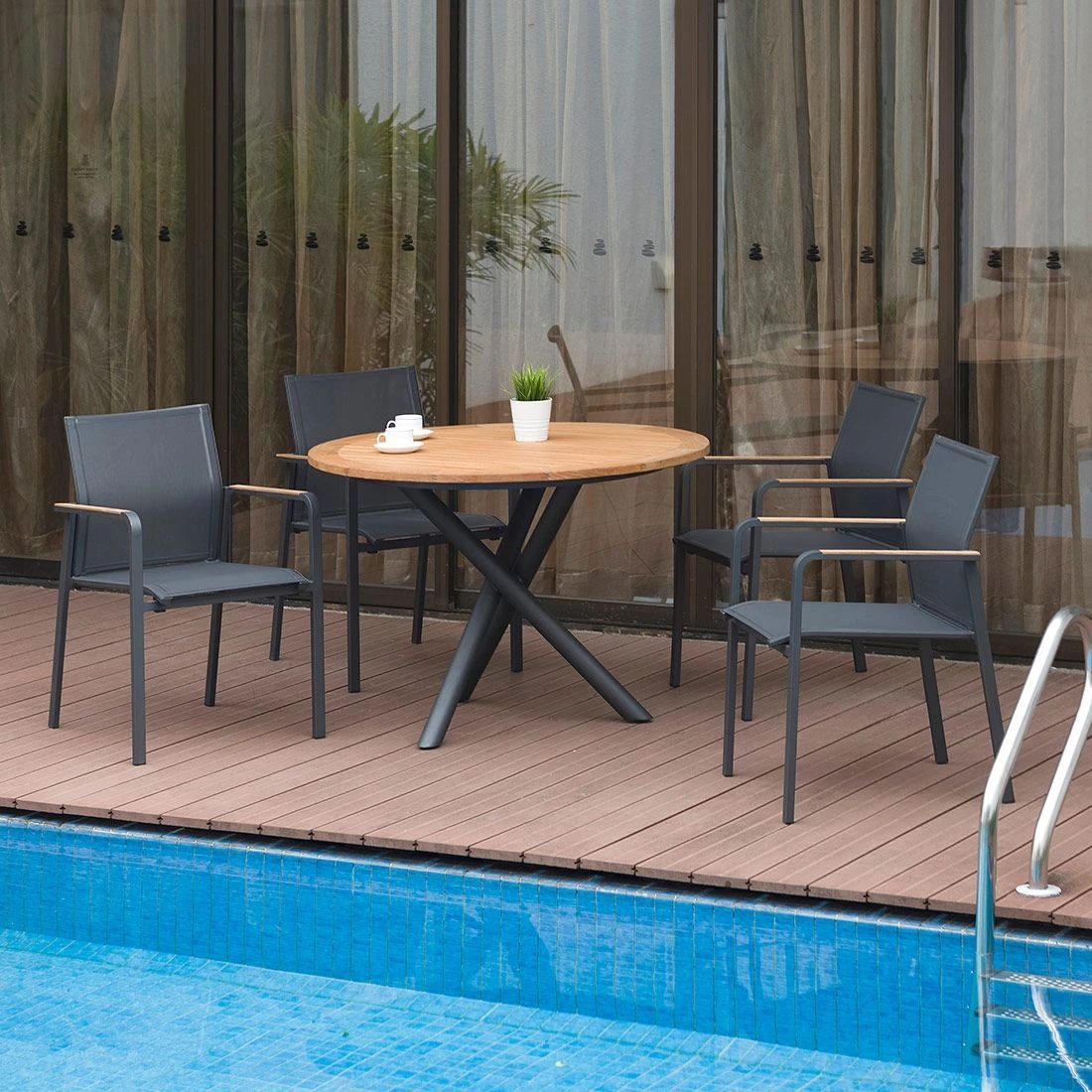 Zebra Bee Gartenmöbelset 6-teilig Aluminium/Teak Graphit/Carbon Grey - Image 5