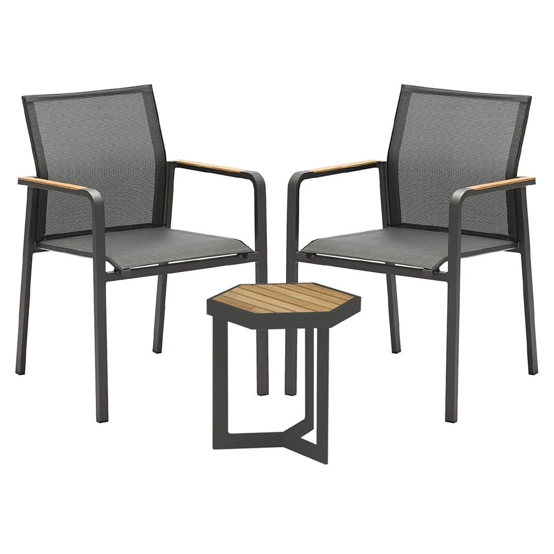 Zebra Bee/Sixx Gartenmöbel-Set 3-teilig Aluminium/Textilene Graphit/Teak Natur