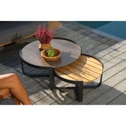 Zebra Fly Loungetische 2-teilig Aluminium/Teak/Glas-Keramik Graphit