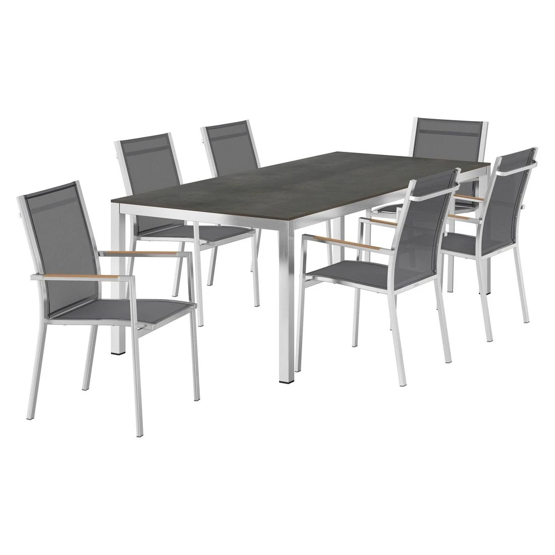 Zebra One Gartenmöbelset 7-tlg. Mit Tisch 220x100 Cm Dunkelgrau/Zement Dunkel - Image 2